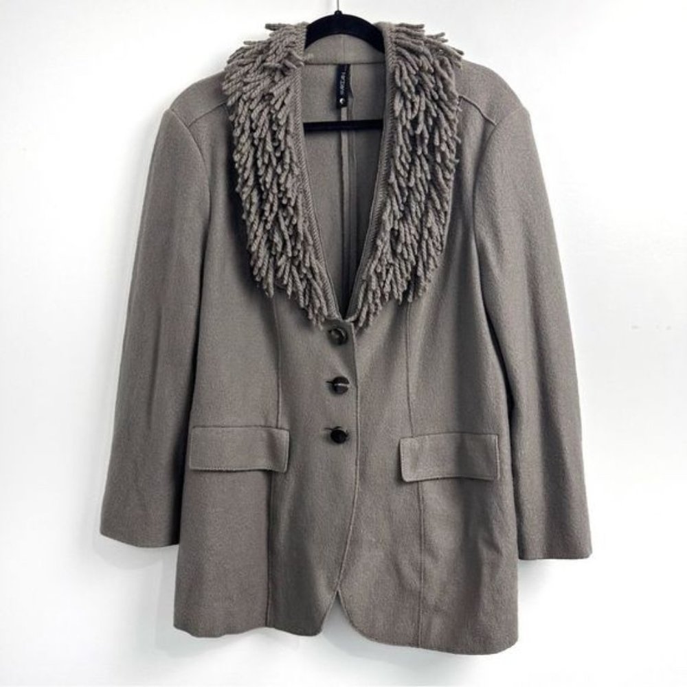 Marc Cain 100% Wool Fringe Collar Blazer Sz 14